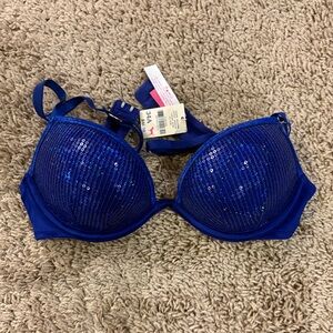Sequin Blue Push Up Bra